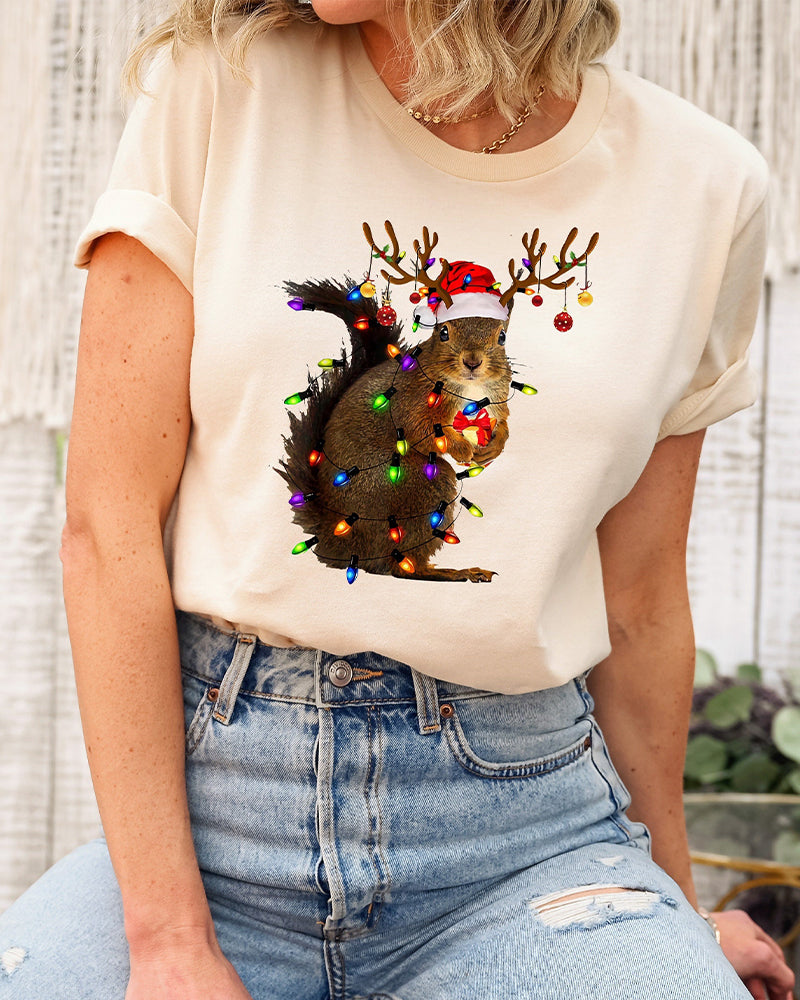 T-shirt mit leichtem weihnachts-eichhörnchen-print