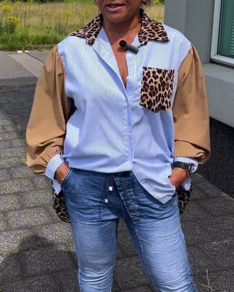 Casual shirt with lapels and leopard print