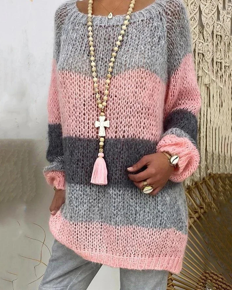Modefest- Pullover mit Rundhalsausschnitt und Farbblockierung Rosa