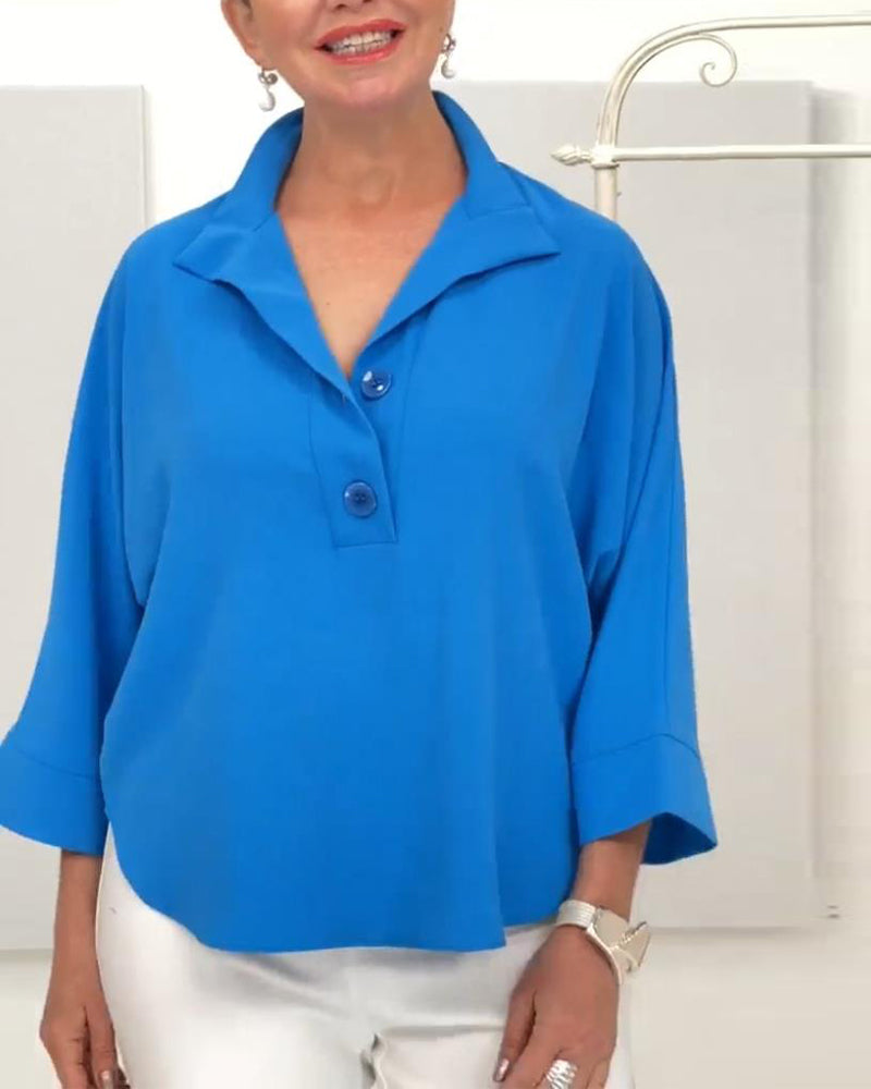 Blusa temperamento de cor sólida com lapelas