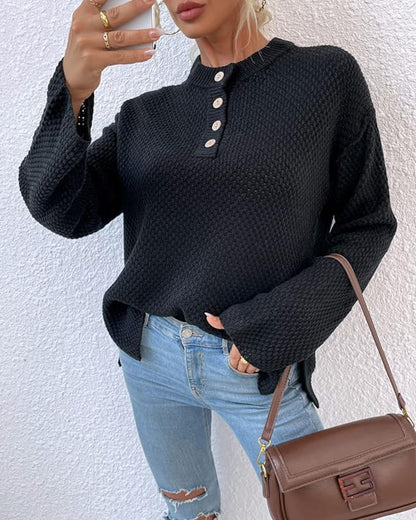 Simple solid color casual button up sweater