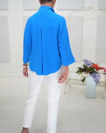 Blouse de tempérament de couleur unie avec revers