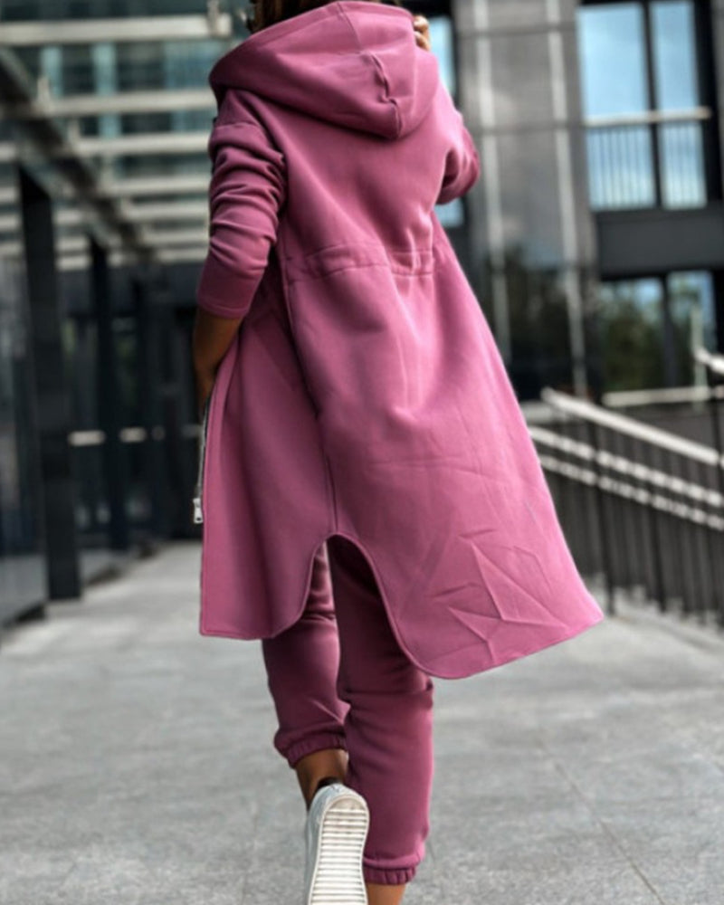 Modefest- Zweiteiliges Set aus einfarbigem Mantel und Hose