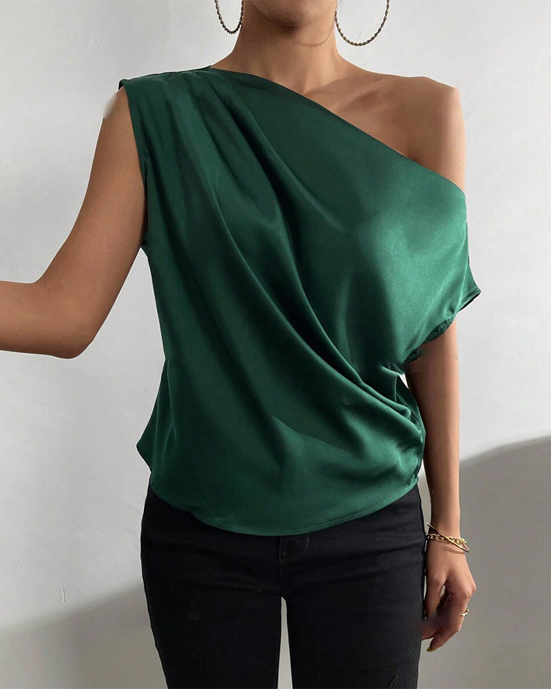 Modefest- Modische einfarbige bluse mit one-shoulder-plissee