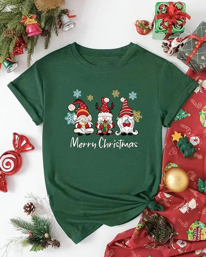 Gemütliches T-Shirt mit Weihnachtszwerg-Grafikdruck