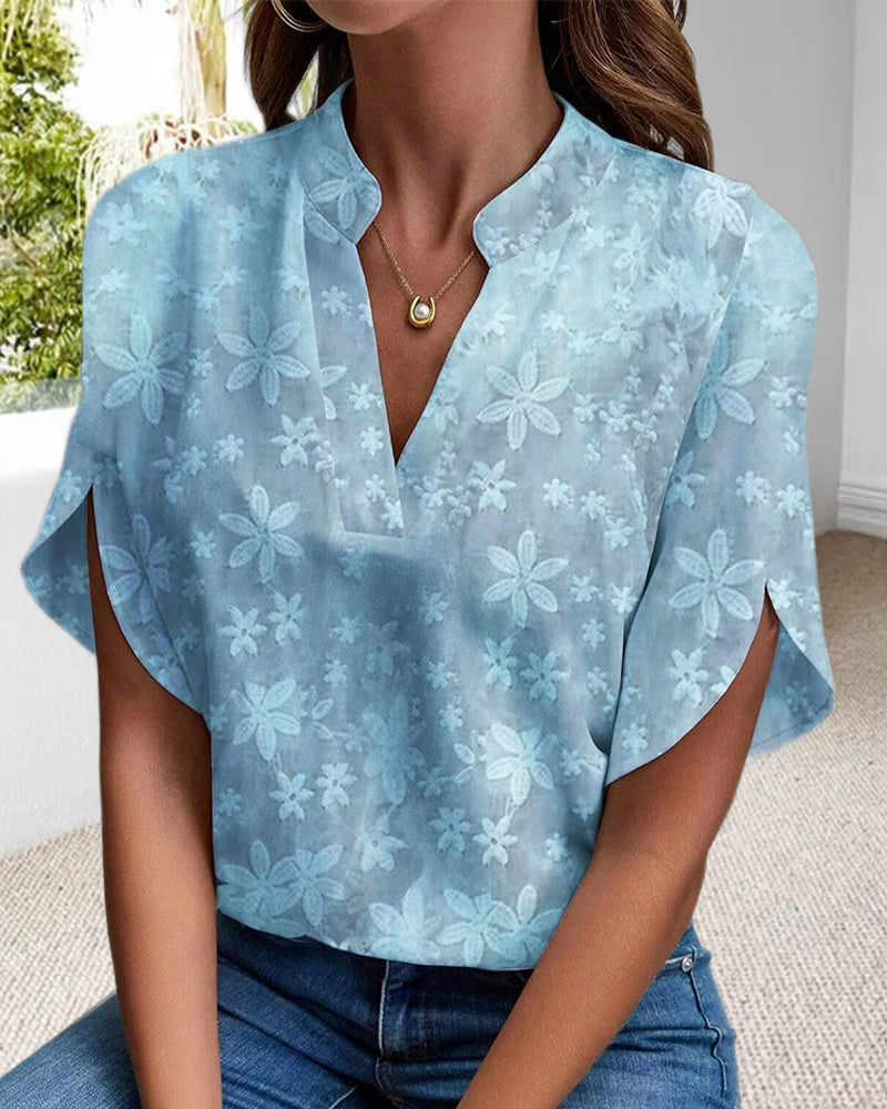 Modefest- Elegante bluse mit blumenstickerei und stehkragen