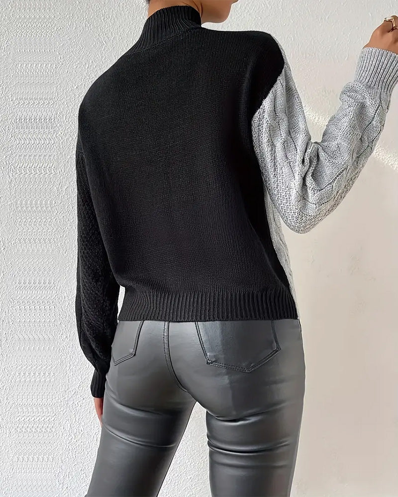 Lässiger pullover mit rollkragen und farbblockmuster