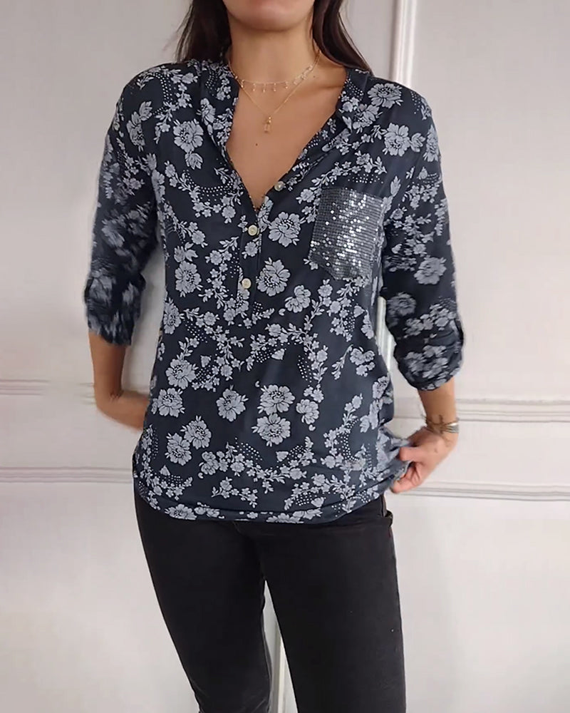 Casual V-neck floral blouse