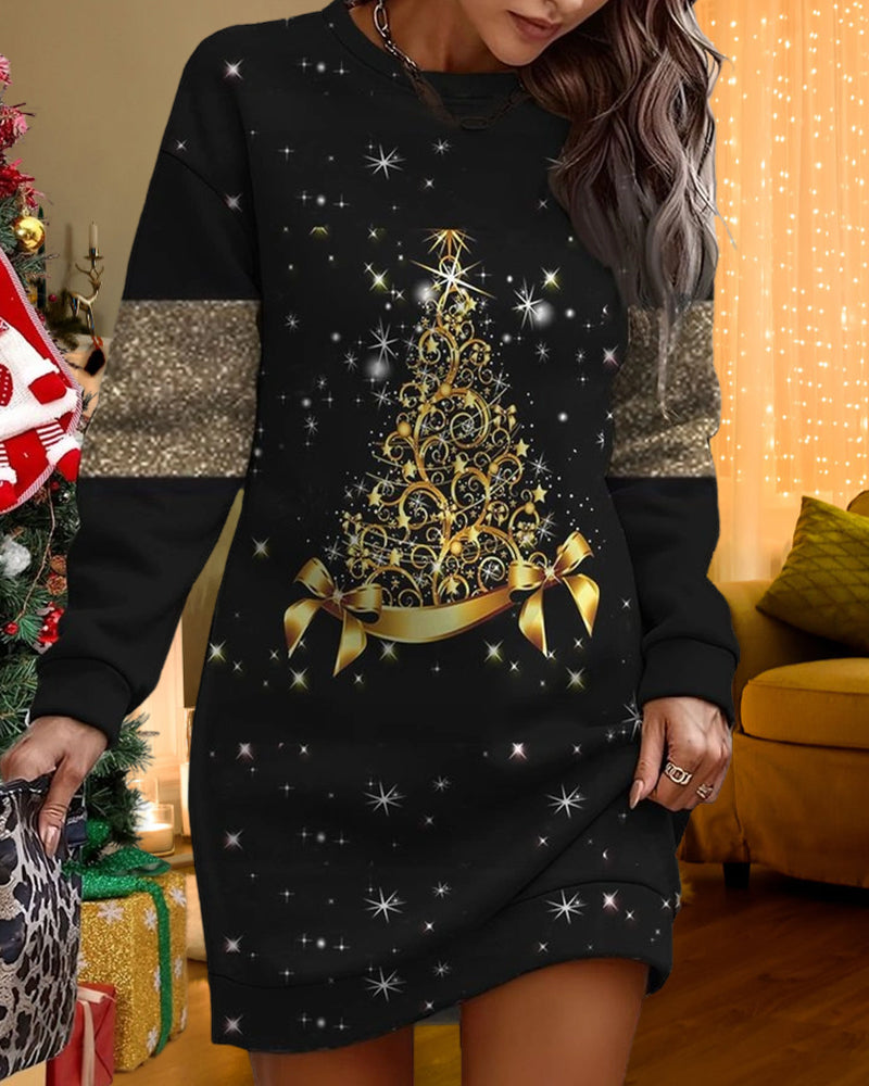 Modefest- Lässiges Kleid mit Weihnachtsbaumdruck
