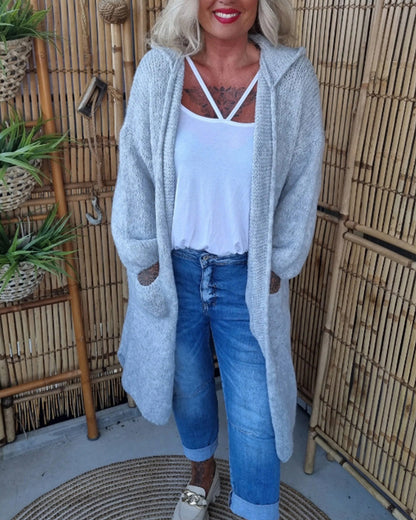 Casual hooded cardigan with letter pocket