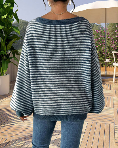 Casual off shoulder striped sweater