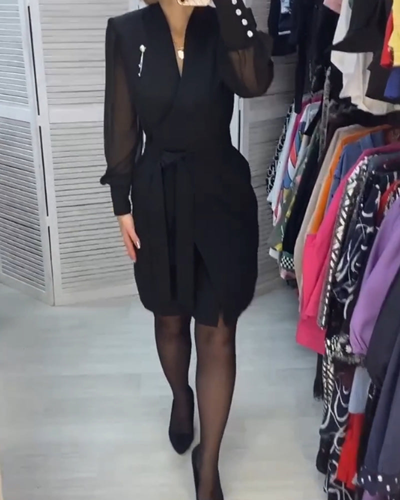 Modefest- Lässiges, durchsichtiges Kleid mit V-Ausschnitt Schwarz