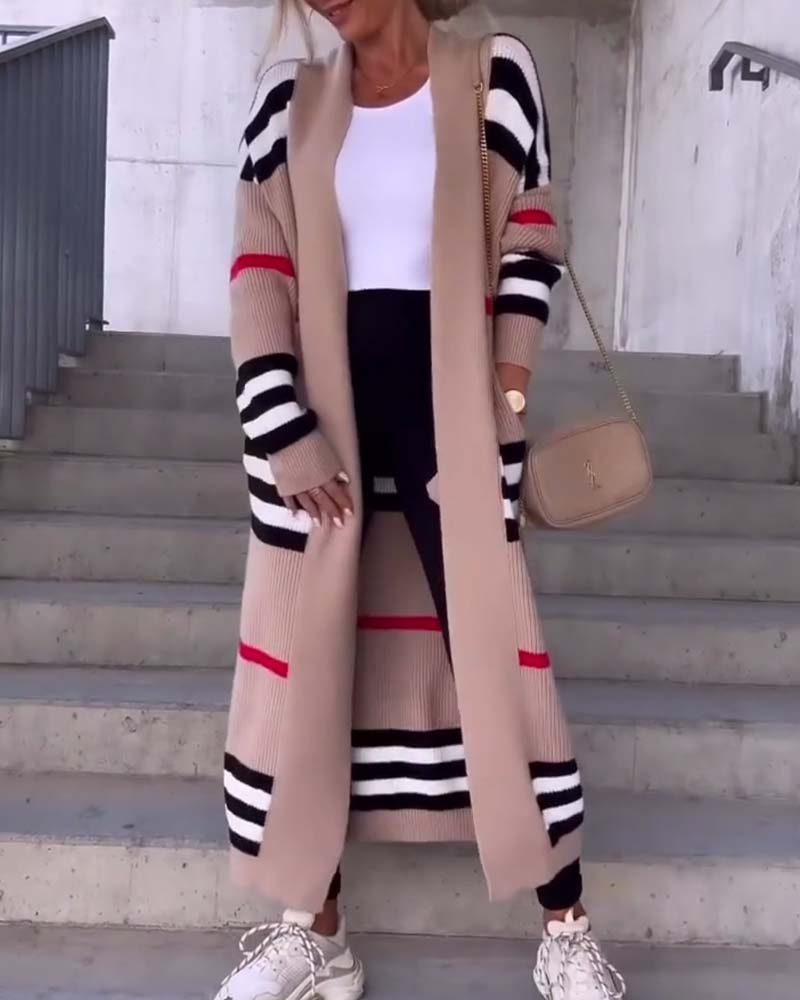 Striped, elegant, loose cardigan in color block design