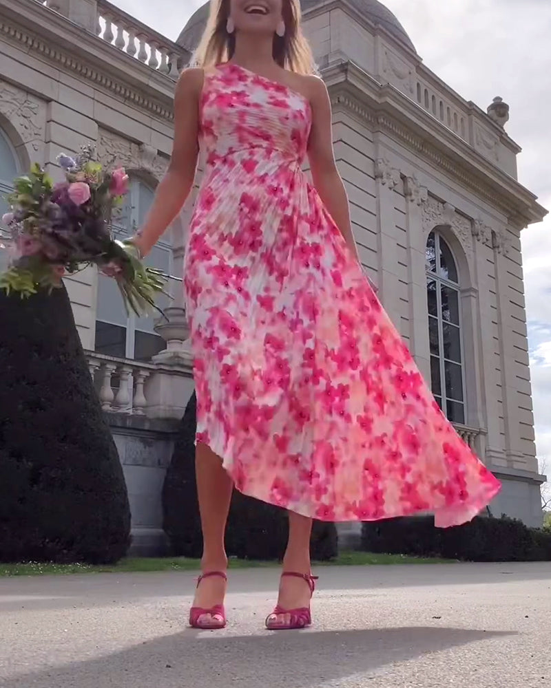 Modefest- Elegantes One-Shoulder-Kleid mit Blumendruck