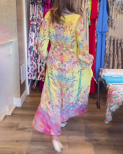 Printed long sleeve resort dress