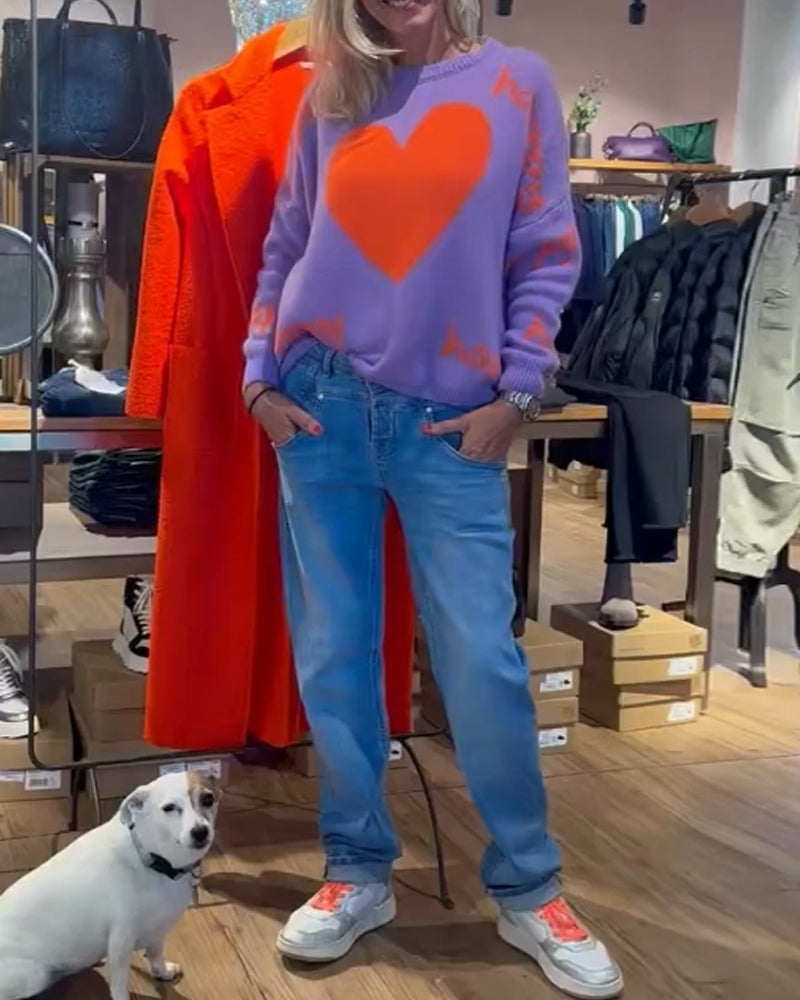 Modefest- Langärmliger Pullover mit Herzmuster Violett