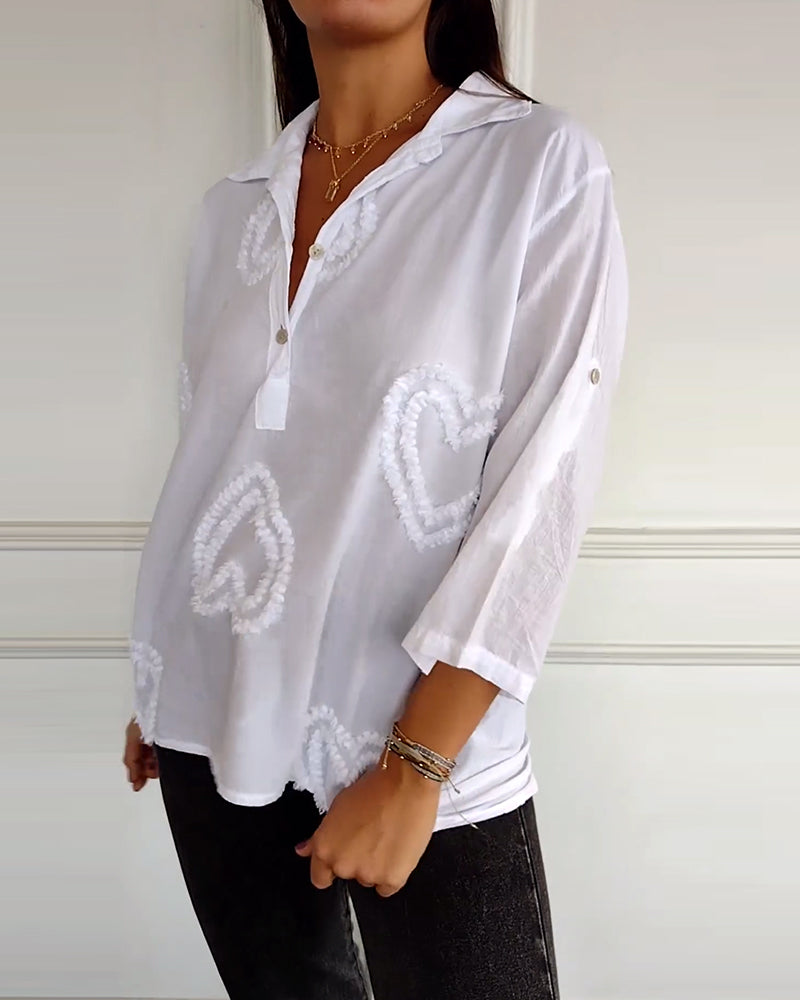 Modefest- Lässige einfarbige bluse mit revers und liebe