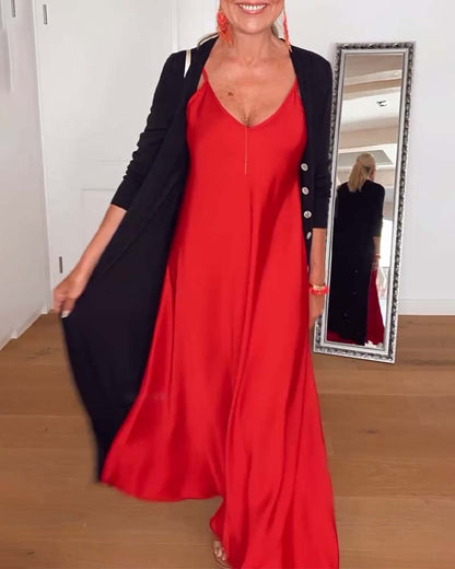 Elegantes einfarbiges kleid mit dünnen trägern