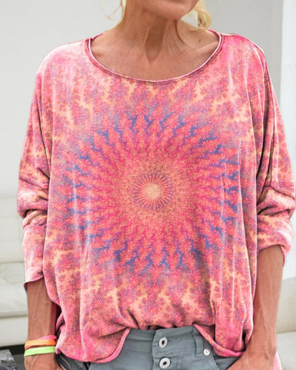 Casual V-neck floral print sweatshirt