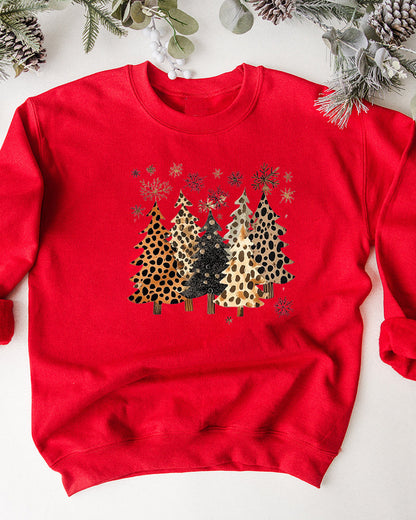 Lässiges Sweatshirt mit Rundhalsausschnitt und Weihnachtsbaum-Print