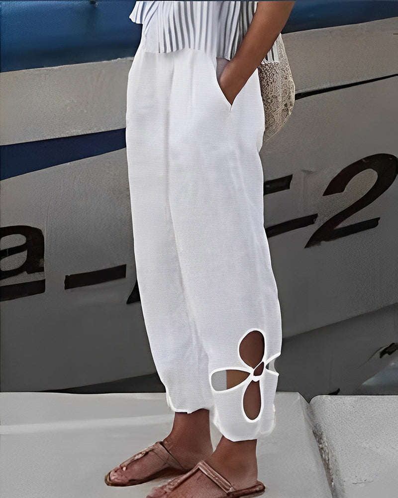 Modefest- Einfarbige ausgehöhlte Hose Weiß
