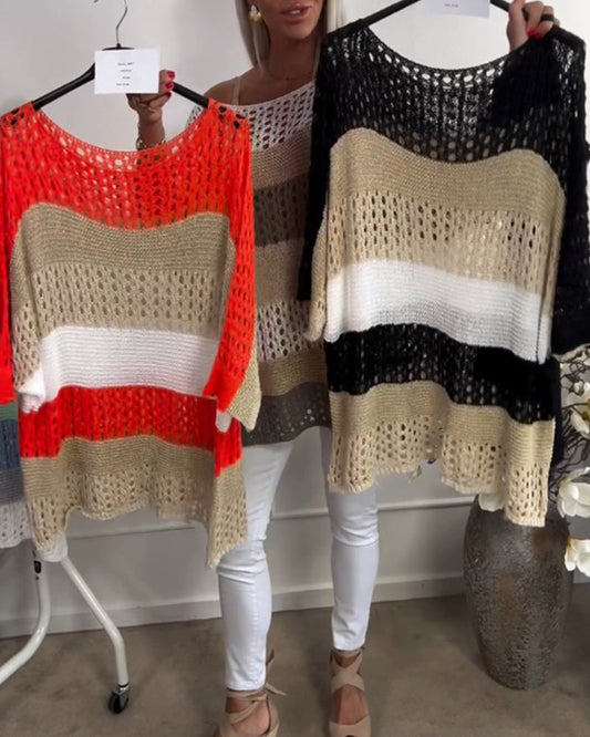 Casual color block long sleeve sweater