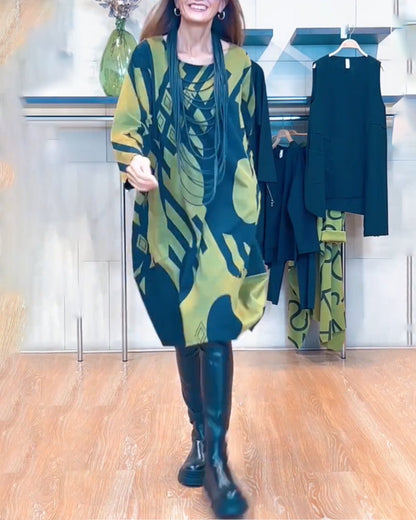 Modefest- Kleid mit Aufdruck und Rundhalsausschnitt Grün
