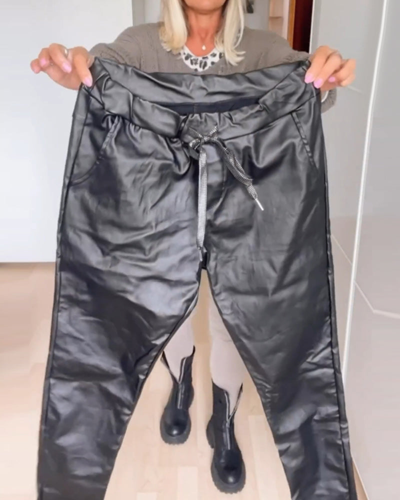 Modefest- Hosen mit fester Farbe und Taschen Schwarz