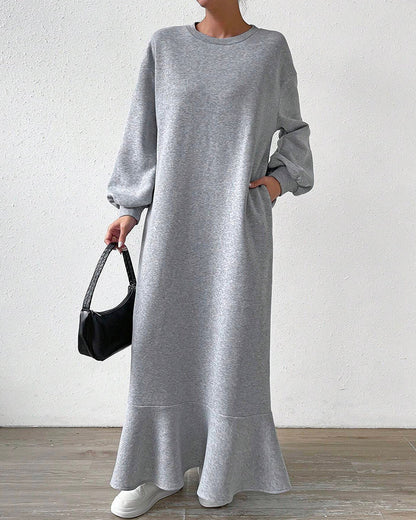 Modefest- Lockeres Kleid mit langen Ärmeln und Taschen