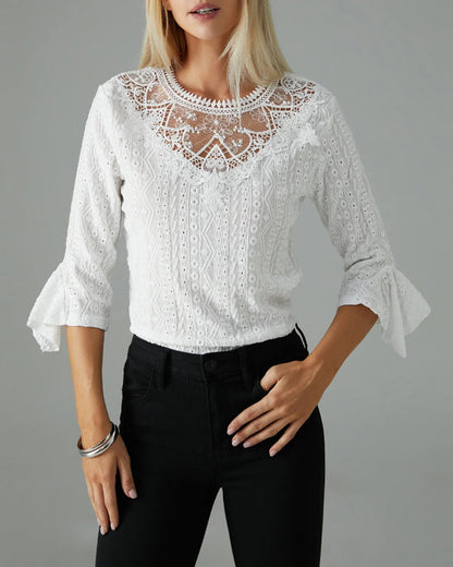 Sexy blouses made of plain lace with trumpet sleeves