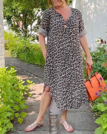 The short leopard dress is casual