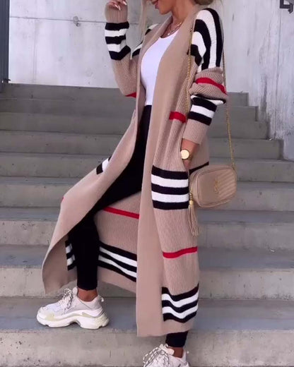 Striped, elegant, loose cardigan in color block design