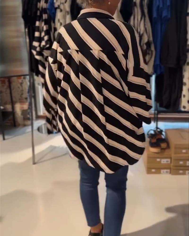 Chemise décontractée à manches longues avec motif à rayures diagonales