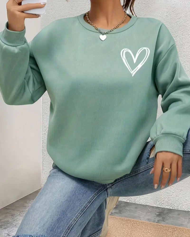 Modefest- Einfarbiges Sweatshirt mit Herzdruck