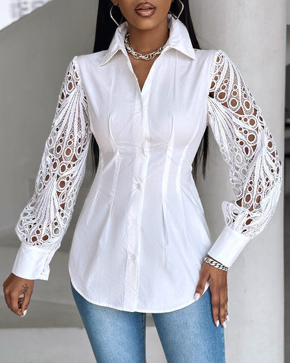 Camisa elegante com costuras vazadas lisas