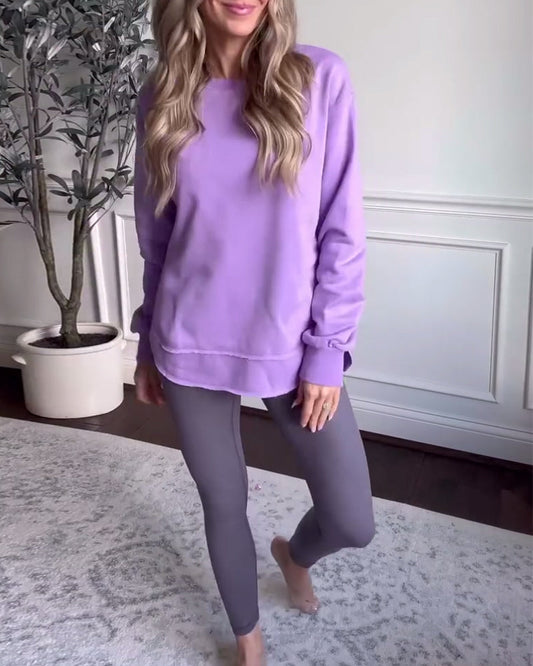 Simple solid color casual sweatshirt with slit