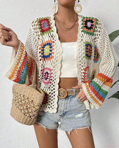 Casual colorful cardigan with hollow sleeves