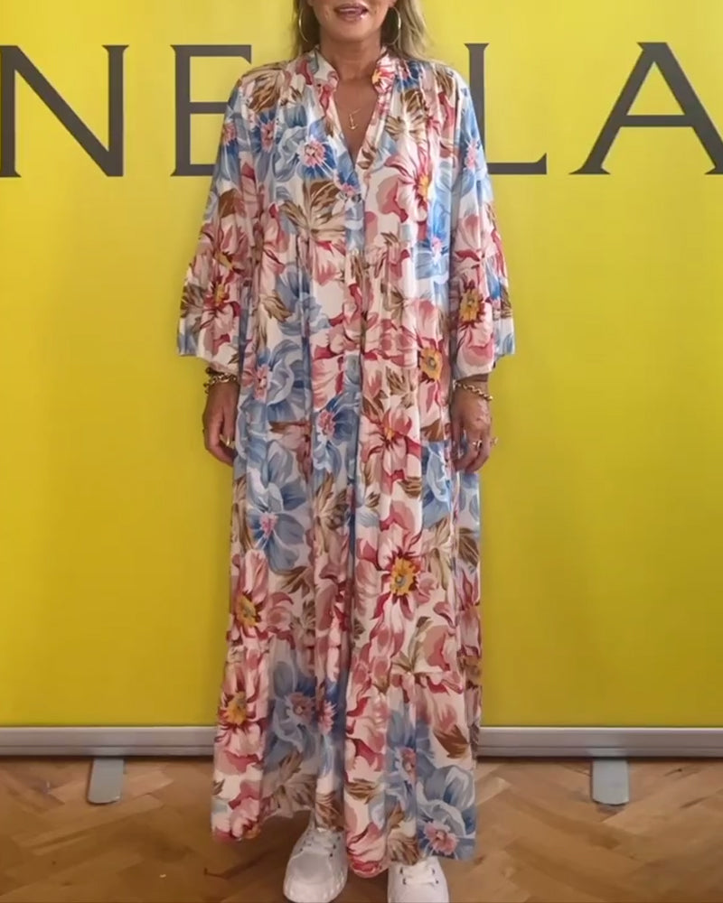 Modefest- Kleid mit kontrastierendem blumendruck und v-ausschnitt