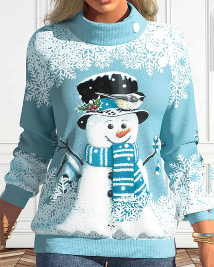 Modefest- Sweatshirt mit Schneemann-Print und Stehkragen