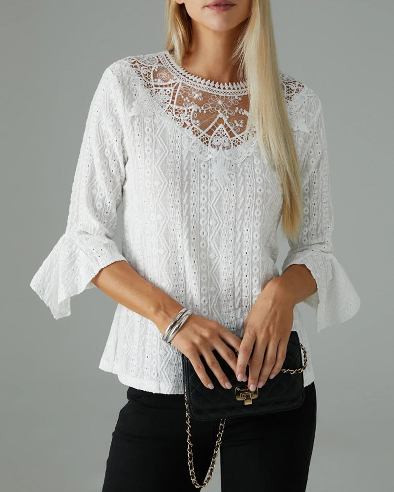 Sexy blouses made of plain lace with trumpet sleeves