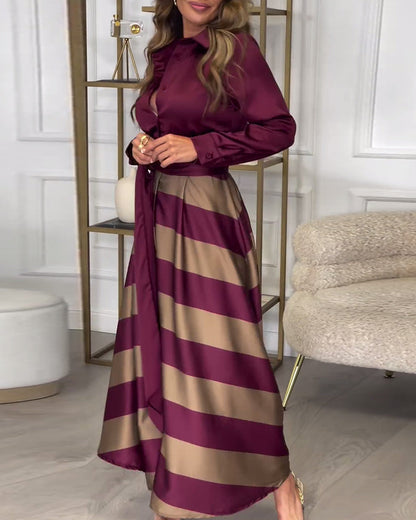 Elegantes kleid mit streifenmuster und reversriemen