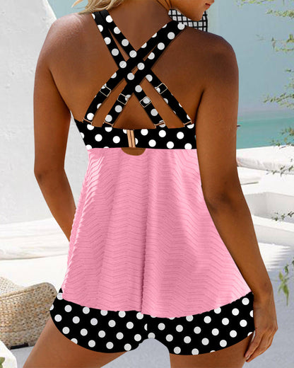 Modefest- Tankini-Badeanzug mit geripptem Polka-Dot-Print