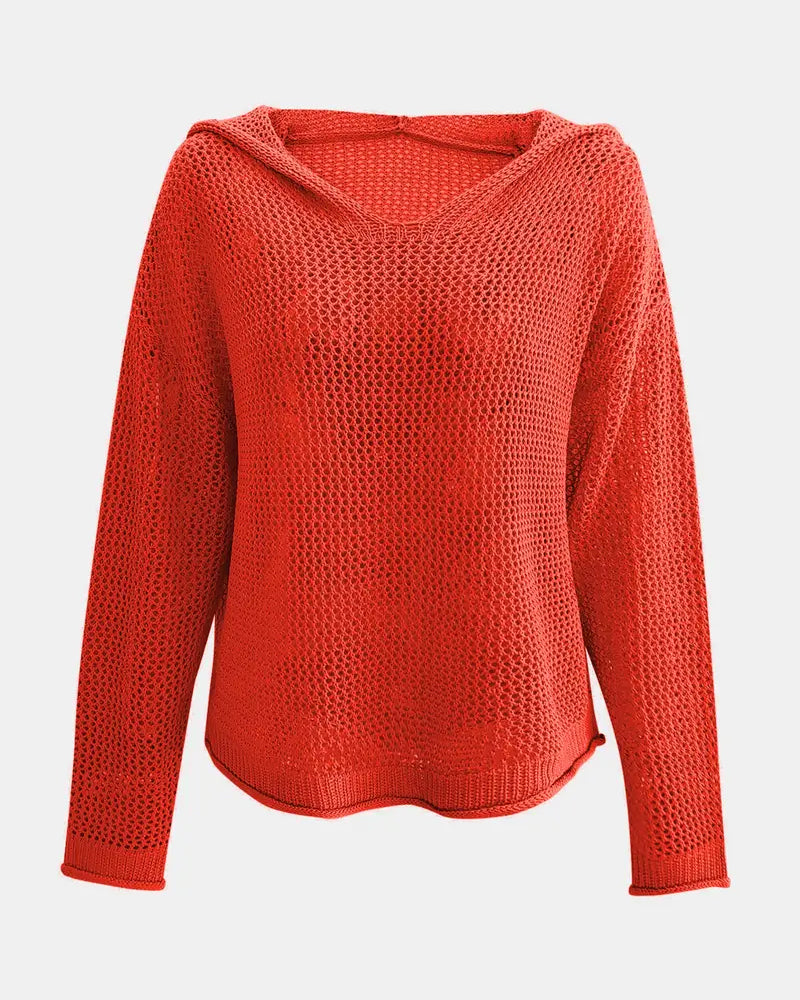 Lässiger, einfarbiger pullover mit kapuze und langen ärmeln