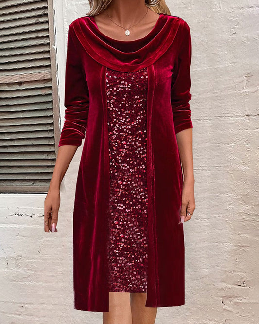 Modefest- Samtbesetztes Paillettenkleid Rot