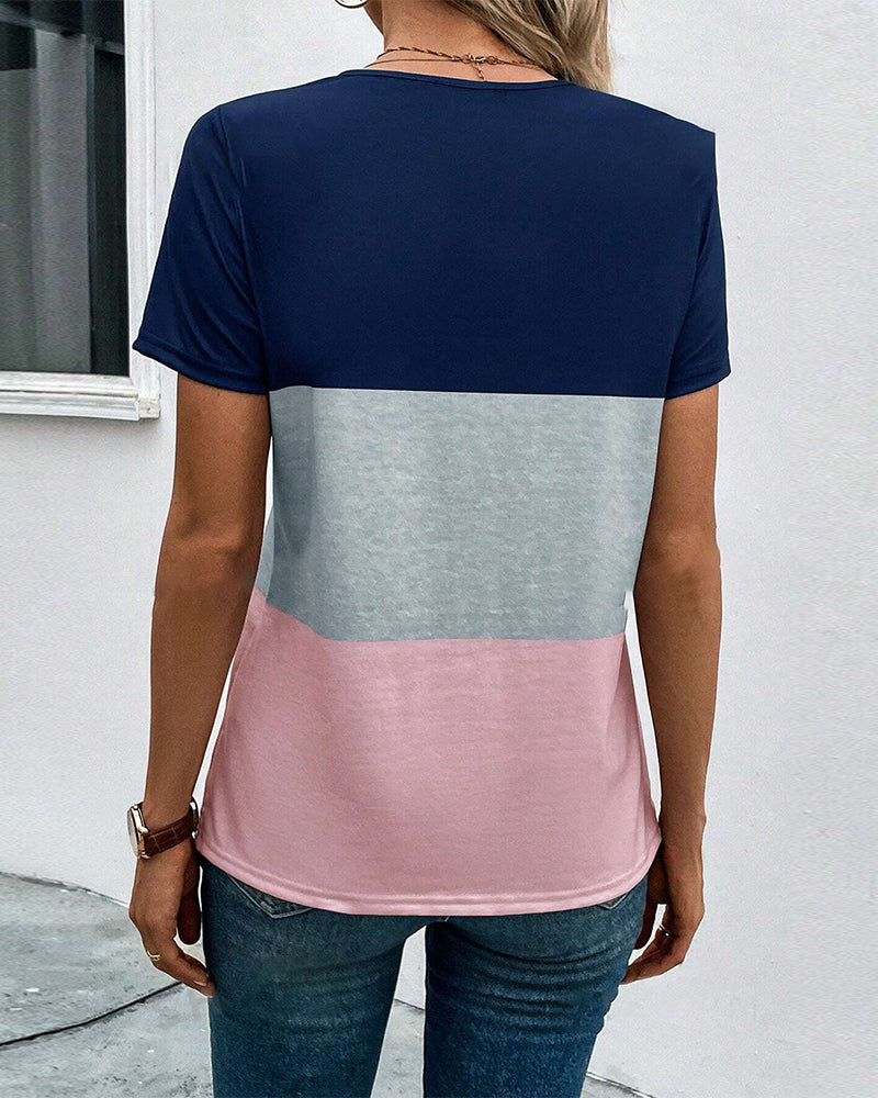 Modefest- Einfaches, kurzärmliges t-shirt mit farbblockdesign