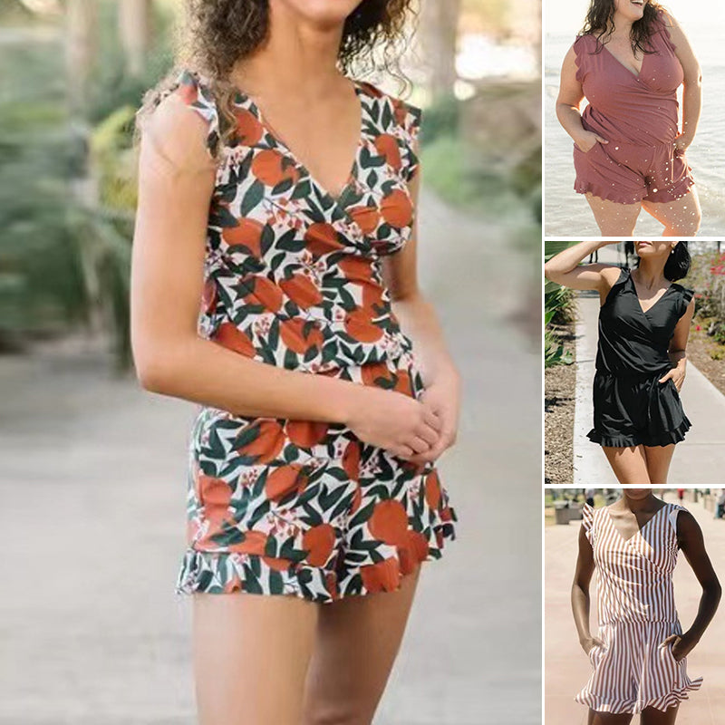 Bathing romper with integrated bra