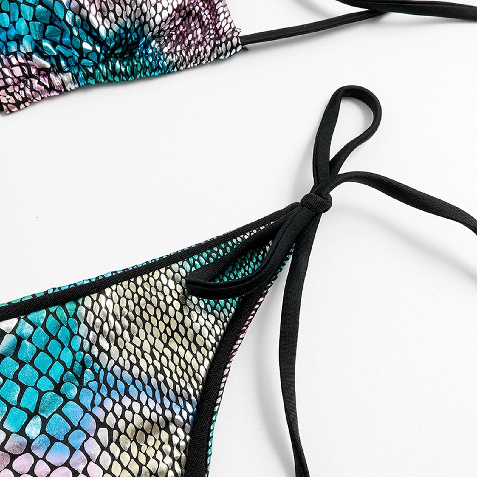 Modefest- Micro-Bikini-Set Neckholder-Bademode Damen Schlangen-Badeanzug weibliche Badegäste zweiteiliger hoch geschnittener Badeanzug Biquini mehrfarbiger Schlangen-Badeanzug