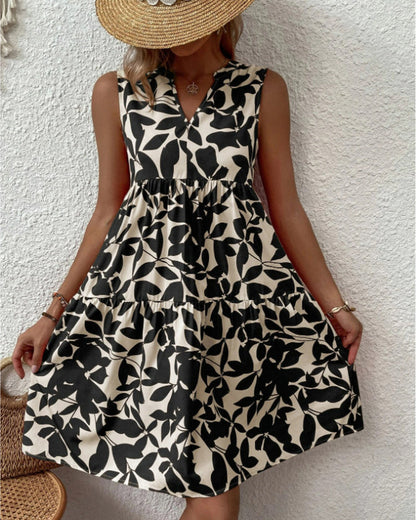 Modefest- Ärmelloses Kleid mit Blättern Schwarz