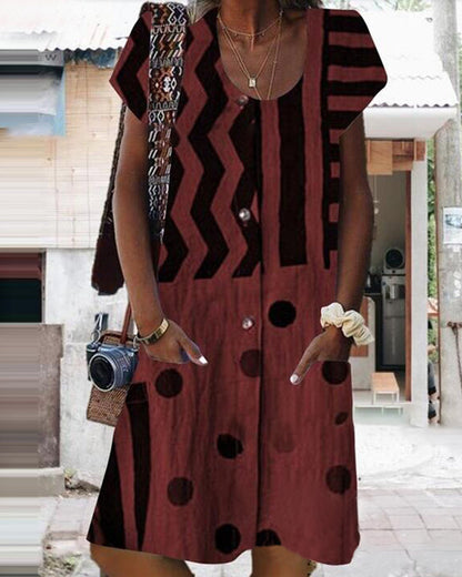 Modefest- Kurzärmliges Kleid mit Rundhalsausschnitt Weinrot