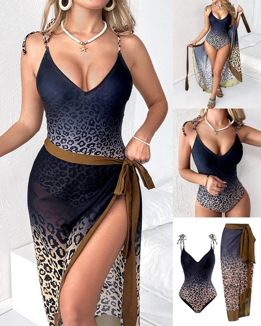 Modefest- Einteiliger Badeanzug mit Leopardenmuster und Bedeckung